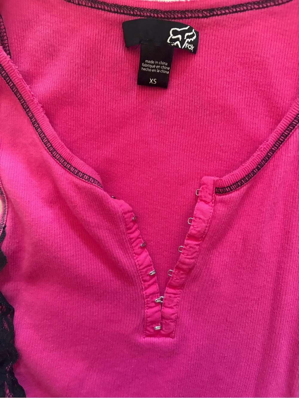 Fox Fuchsia Tank Top with Black Lace Side Panels